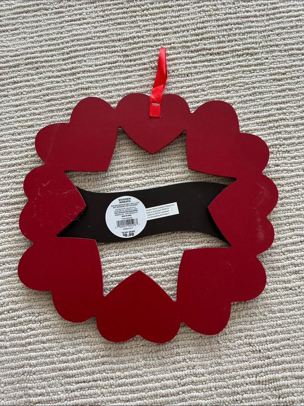 Threshold Red and Gold Heart Love Wreath Ornament